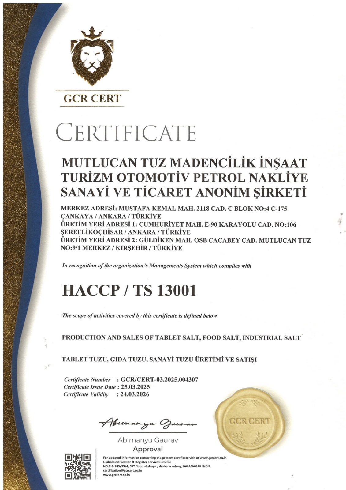HACCP / TS 13001